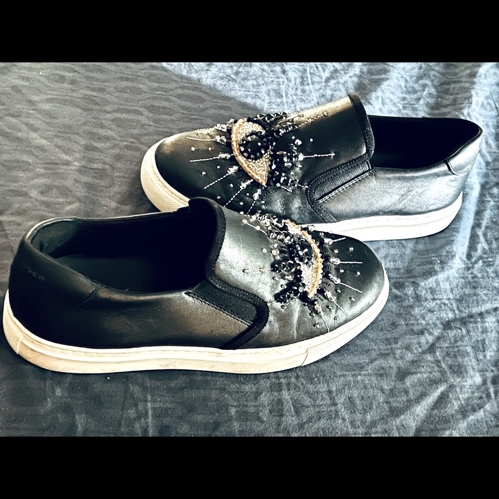 Size 36(5.5) Kurt Geiger London black/embellished eye slip on shoes for women